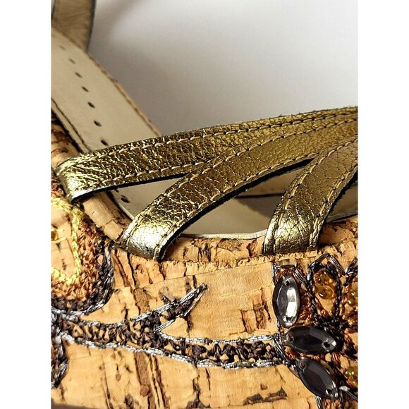 Richard Tyler Wedges Beads Embroidery Brown and Gold Sandals Size 6.5 - Picture 10 of 14